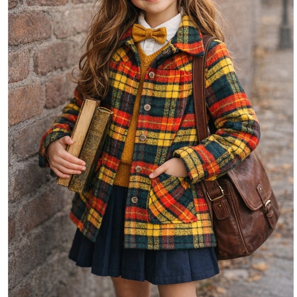 Vintage Kemington Express Kids Plaid Jacket Red Yellow Green Button Front L Coat